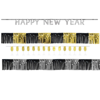 NYE Happy New Year Black, Silver & Gold Banner Kit 