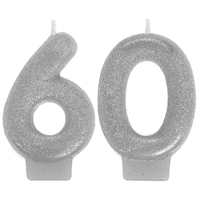 60th Sparkling Celebration Silver Number 60 Candle