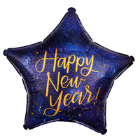 Happy New Year Midnight Holographic Star Foil Balloon