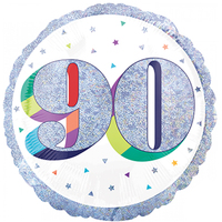 90th Birthday Holographic Round Foil Balloon