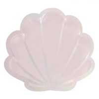 Mermaid Pink & Iridescent Shell Shaped Paper Plates 8 Pack