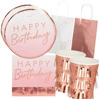 Rose Gold Happy Birthday 16 Guest Tableware Party Pack