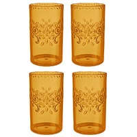 Boho Vibes Burnt Orange Floral Highball Tumbler Debossed Finish 4 Guest Party Pack