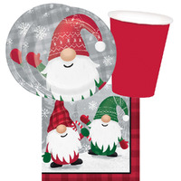 Christmas Holiday Gnomes 16 Guest Tableware Party Pack