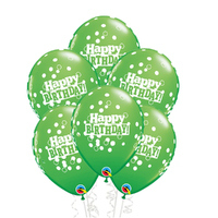 Happy Birthday Green Confetti Design Latex Balloons 6 Pack (6 Happy Birthday Print)