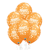 Happy Birthday Orange Confetti Design Latex Balloon 6 Pack (6 Happy Birthday Confetti Print)