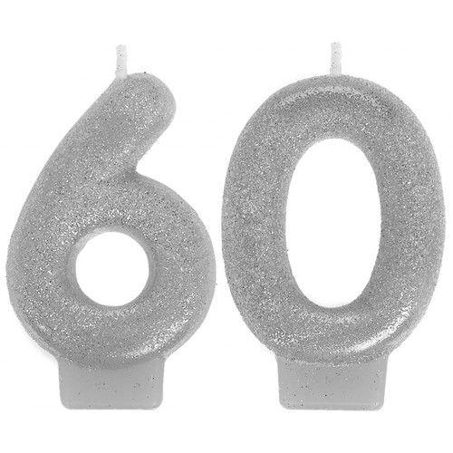 60th Sparkling Celebration Silver Number 60 Candle