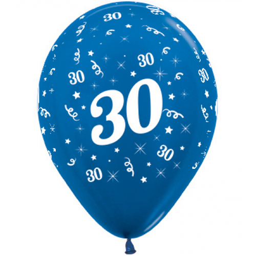 30th Birthday Metallic Blue Latex Balloons 25 Pack