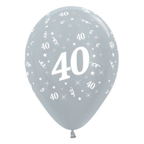 40th Birthday Satin Pearl Silver Latex Balloons 25 pack