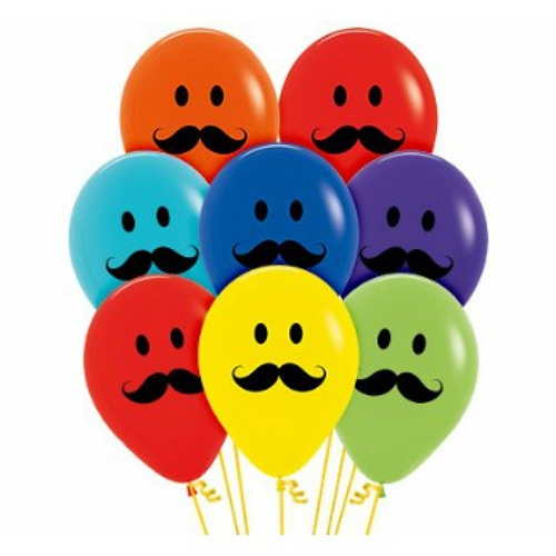 Moustache Faces Fashion Assorted Latex Balloons 12 Pack