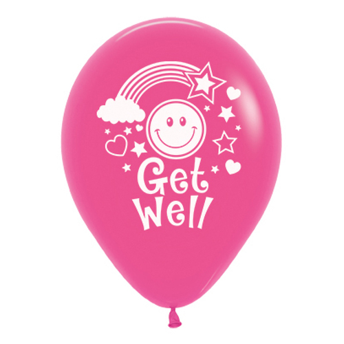 Get Well Soon Smiley Faces Fashion Fuchsia Pink Latex Balloons 6 Pack