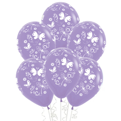 Butterflies & Dragonflies Fashion Lilac Latex Balloons 6 Pack 