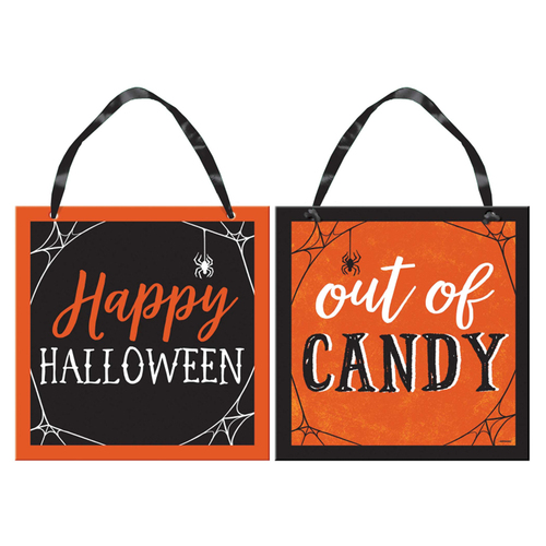 Halloween Classic Orange & Black Candy Reversible MDF Sign x1