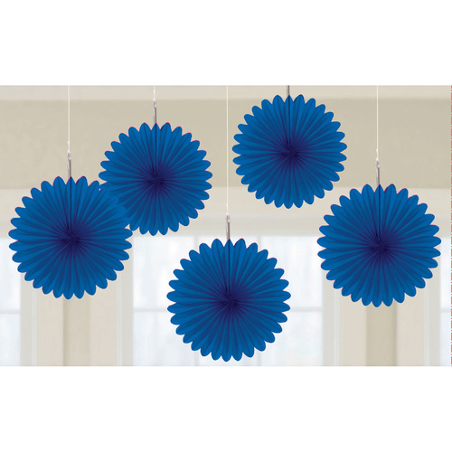 Australia Day Mini Fan Decorations Bright Royal Blue 5 Pack 