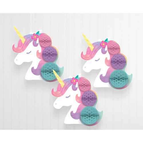 Enchanted Unicorn Honeycomb Hanging Decorations 3 Pack