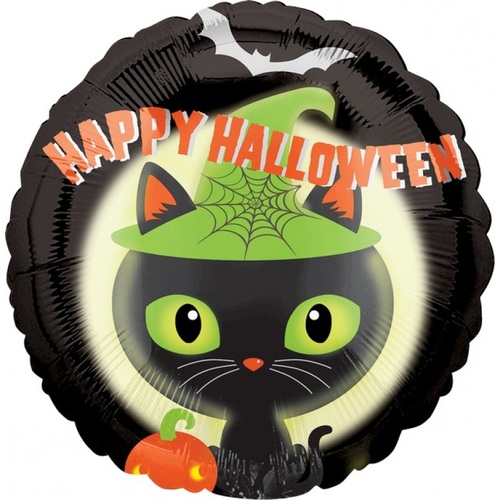 Halloween Black Kitty Cat Round Foil Balloon