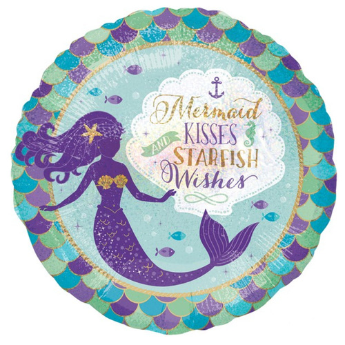 Mermaid Wishes & Kisses Holographic Foil Balloon