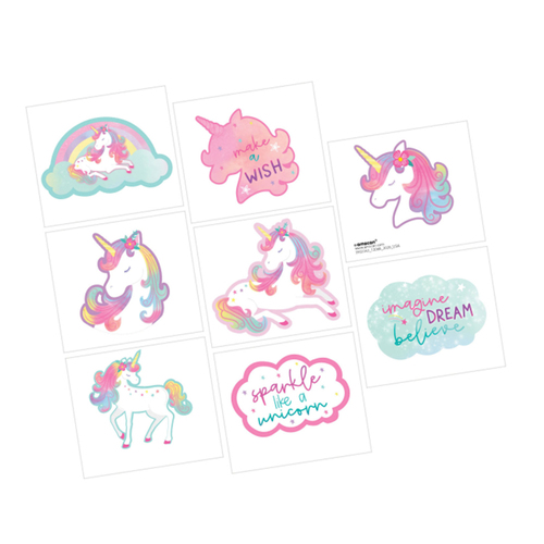 Enchanted Unicorn Tattoos - 1 Perforated Sheet Containing 8 Tattoos