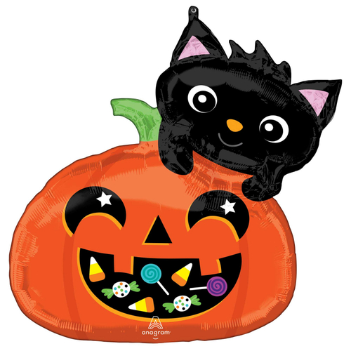 Halloween Cat And Candy Pumpkin SuperShape Foil Balloon