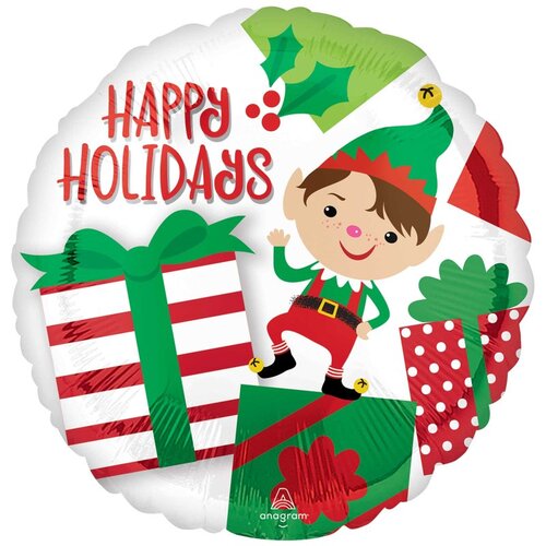 Christmas Happy Holidays Adorable Elf Round Foil Balloon