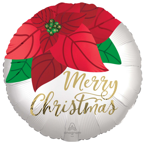 Christmas Poinsettia Satin Round Foil Balloon