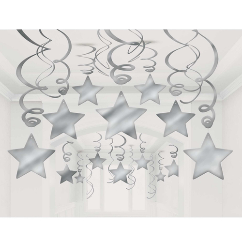 Shooting Stars Foil Mega Value Pack Swirl Decorations Silver 30 Pack