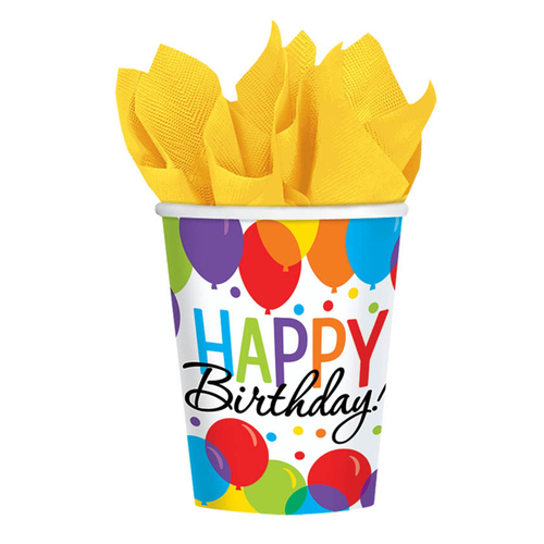 Happy Birthday Balloon Bash Paper Cups 8 Pack