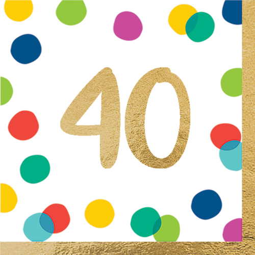 40th Birthday Happy Dots Hot Stamped Lunch Napkins 16 Pack