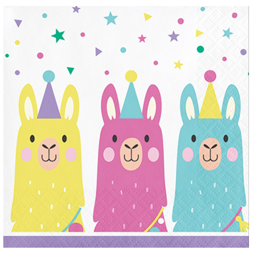 Llama Party Beverage Napkins 16 Pack