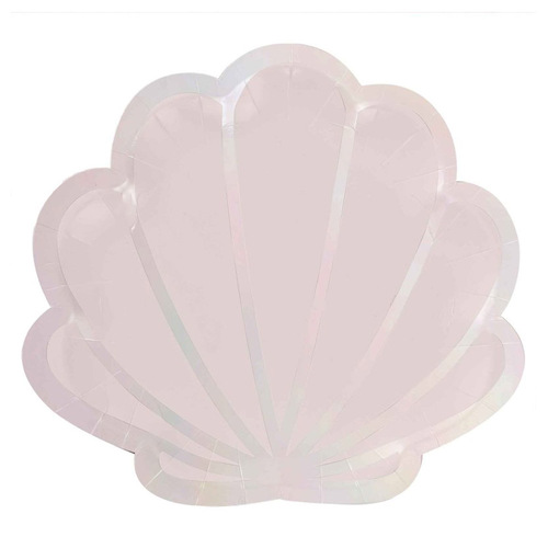 Mermaid Pink & Iridescent Shell Shaped Paper Plates 8 Pack