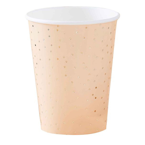 Peach & Gold Ditsy Dot Foiled Paper Cups 8 Pack