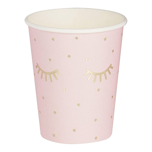 Pamper Party Gold Foiled And Pink Sleepy Eyes Paper Cups 8 Pack