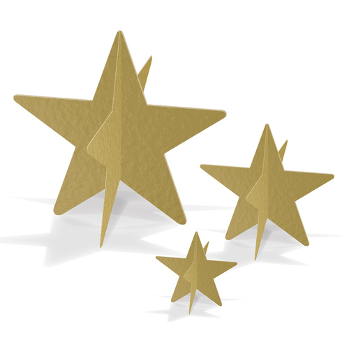 Hollywood Party Supplies Gold 3-D Foil Star Centrepieces 3 pack