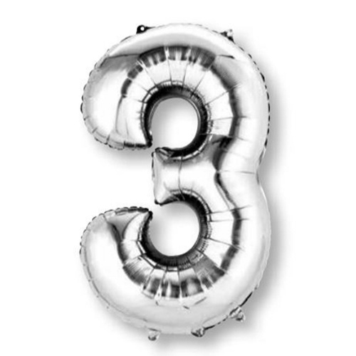 Number 3 Silver Foil Balloon 83cm