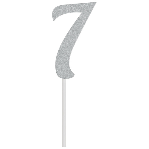 7th Birthday Party Supplies Silver Number 7 Glitter Cake Topper