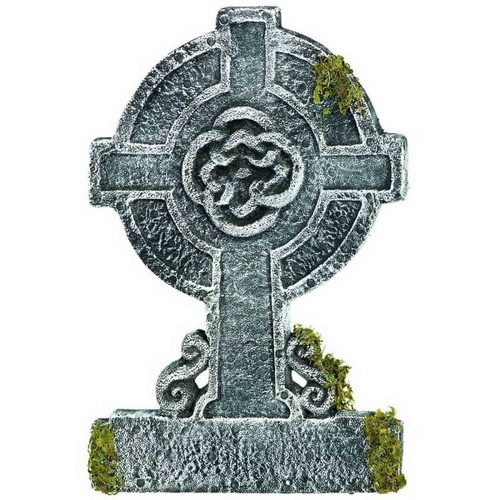 Halloween Mossy Celtic Cross Styrofoam Tombstone Decoration