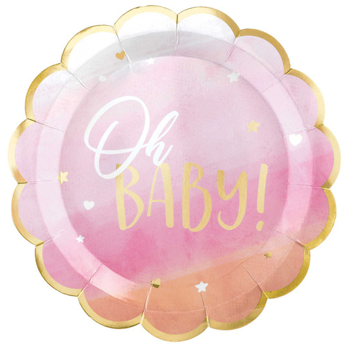 Oh Baby Girl Shaped Banquet Plates Metallic 8 Pack