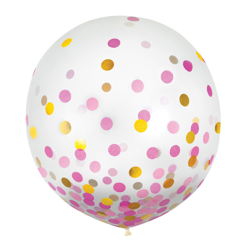 Pink & Gold Confetti Latex Balloons 60cm 2 Pack