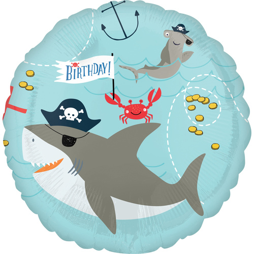 Pirate Shark Ahoy Birthday Foil Round Balloon 45cm 