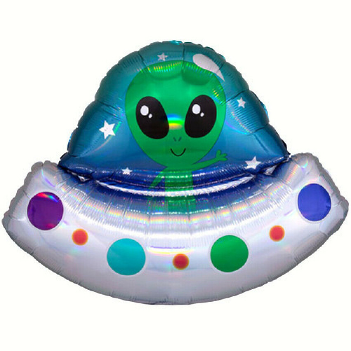 SuperShape Holographic Alien Space Ship Iridescent Foil Balloon