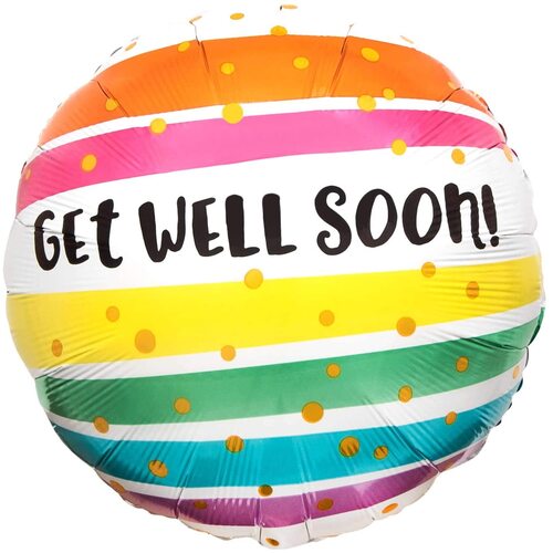 Get Well Soon Bold Stripes Round Foil Balloon