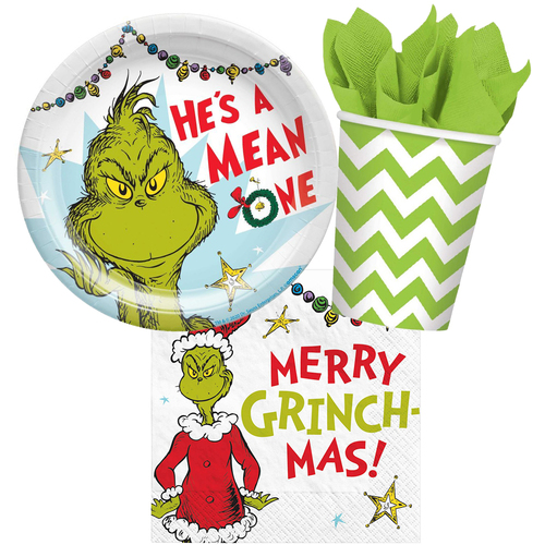 Christmas The Grinch 8 Guest Green Tableware Party Pack