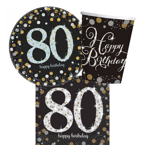 80th Birthday Sparkling Celebration 8 Guest Tableware Pack