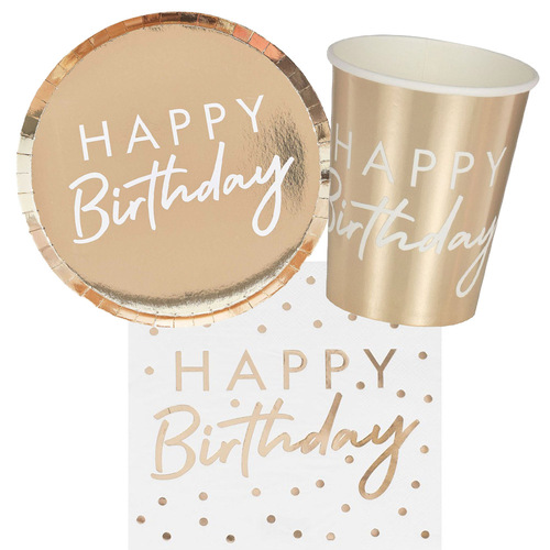 Happy Birthday Gold 8 Guest Tableware Party Pack