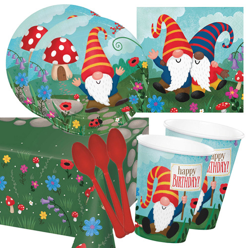 Gnomes 16 Guest Small Deluxe Tableware Party Pack