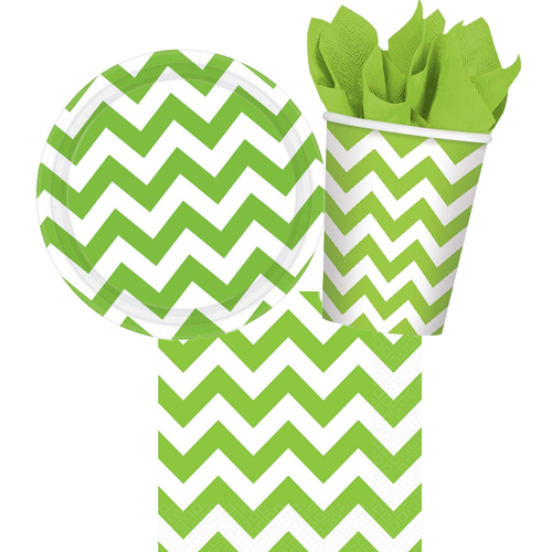 Kiwi Green 8 Guest Chevron Tableware Party Pack