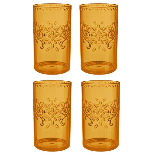 Boho Vibes Burnt Orange Floral Highball Tumbler Debossed Finish 4 Guest Party Pack