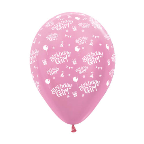 Birthday Girl Satin Pearl Pink Latex Balloons 4 Pack