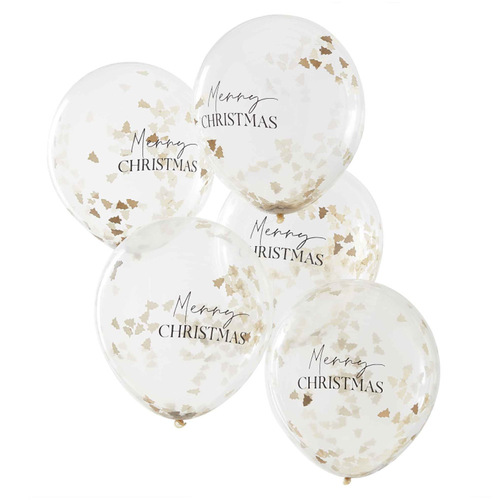 Merry Christmas Touch Of Sparkle Confetti Latex Balloons 5 Pack