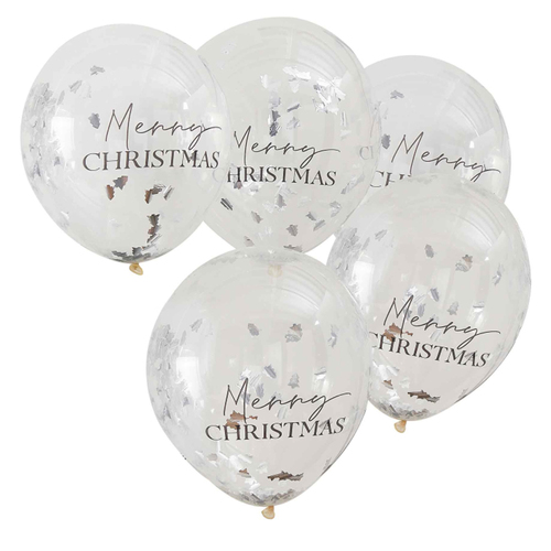 Merry Christmas Tis The Season Confetti Latex Balloons 5 Pack